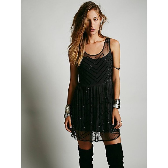 Free People Embellished Beaded Mini Slip Dress - Picture 1 of 10